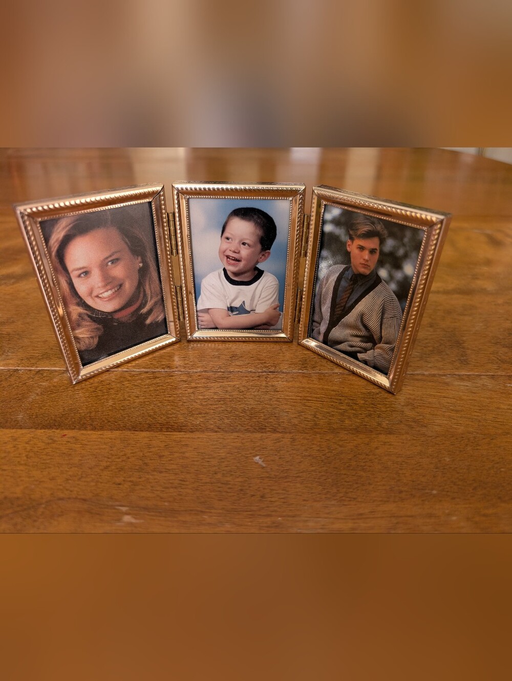 Vintage Gold Metal Photo Frames Tri-fold Hinged Frame Holds 2.25" x 3.25" Photos
